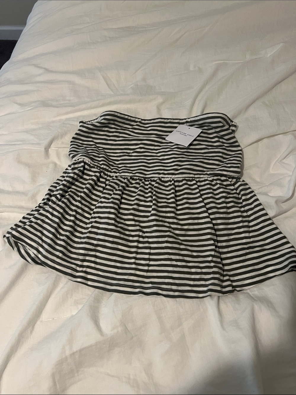 NWT American Eagle Striped Black and White Strapless Peplum Top